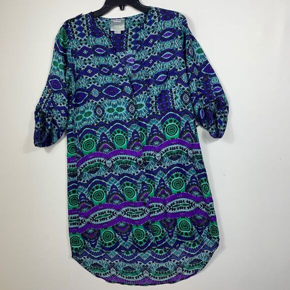 Maeve By Anthropology Ikat Pattern Shirt Dress Women Size Small Roll Tab Sleeve - Picture 2 of 14